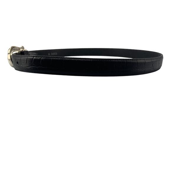 Brighton Womens Scroll Buckle Belt Size XL Black Leather Reptile 24503 Silver - Picture 3 of 11